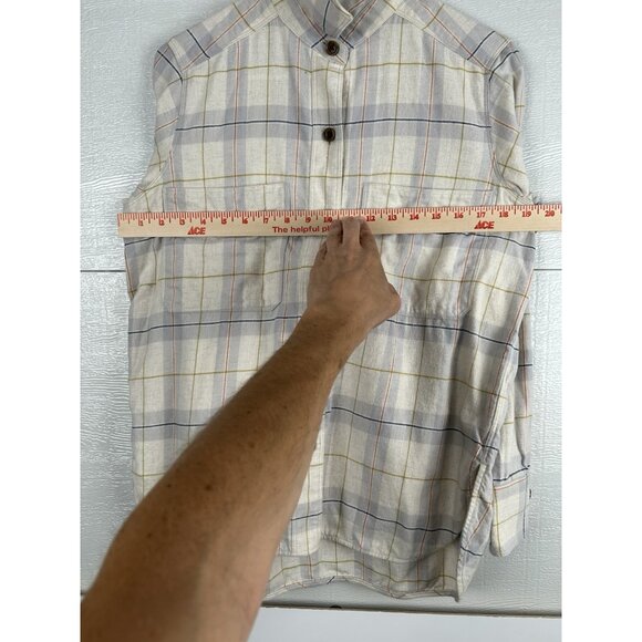 Everlane Shirt Womens 00 Button Up Cotton Yellow Beige Gray Plaid flannel - Picture 13 of 16